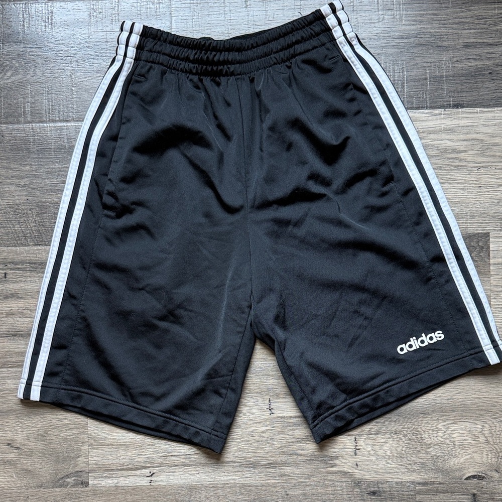 Adidas Men's Black Athletic Shorts with White Stripes